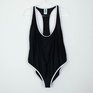 J. Crew Womens Black Racerback One‎ Piece Swimsuit White Trim Size 22 Classic